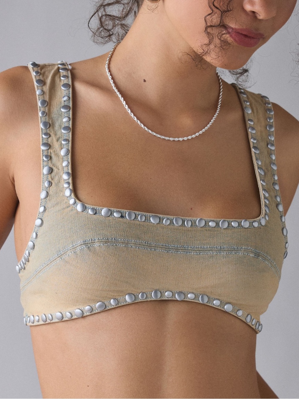 Urban Outfitters UO In The Cut Studded Denim Bra Top Indigo Y2K Western